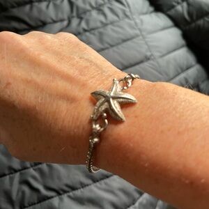Silver Starfish Charm Bracelet - Nautical Silver Tone